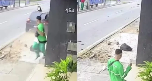 VÍDEO: Agente de limpeza escapa de atropelamento e cena comove internautas; vídeo mostra momento
