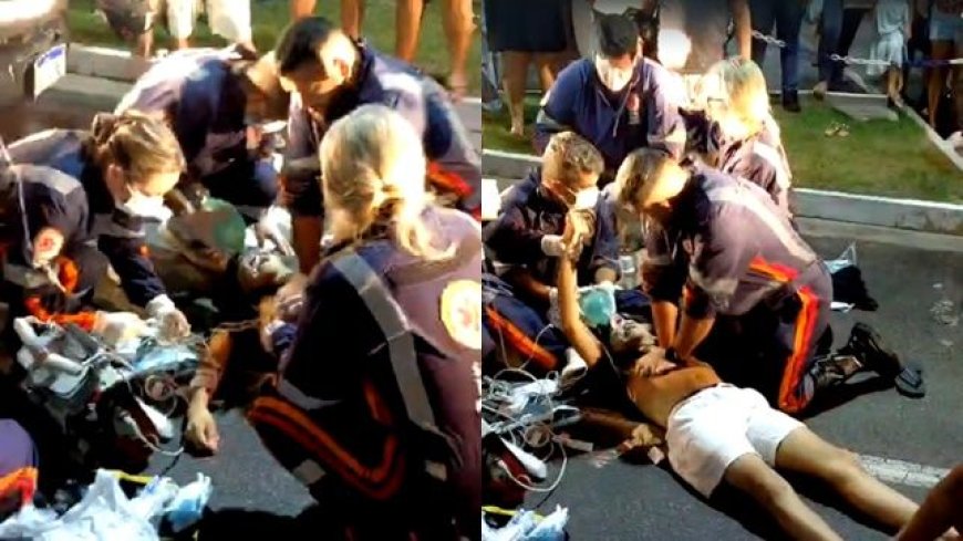 VÍDEO: Jovem sofre choque elétrico ao tocar em poste no estacionamento de shopping e fica em estado grave; Veja momento do socorro