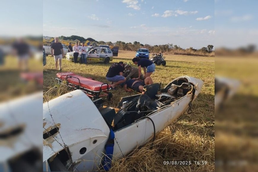 Avião planador cai e se parte ao meio; piloto de 45 anos sobrevive milagrosamente