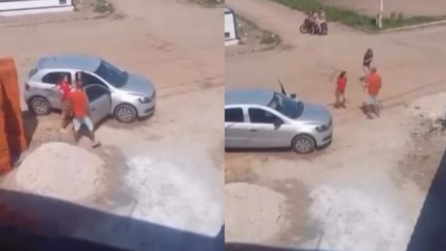 VÍDEO: Homem é filmado agredindo esposa e filha no meio da rua; Veja o momento