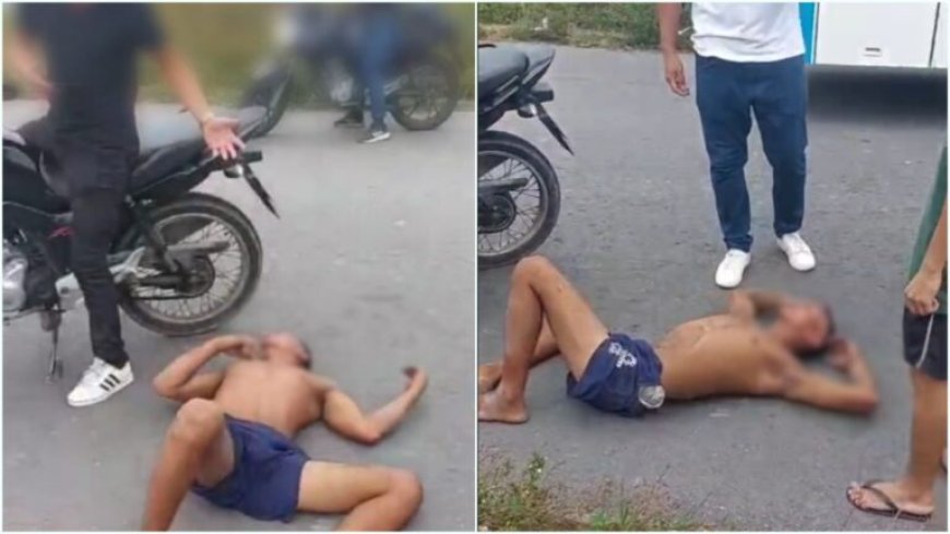 VÍDEO: Suspeito de roubos é agredido por populares e forçado a entregar comparsas