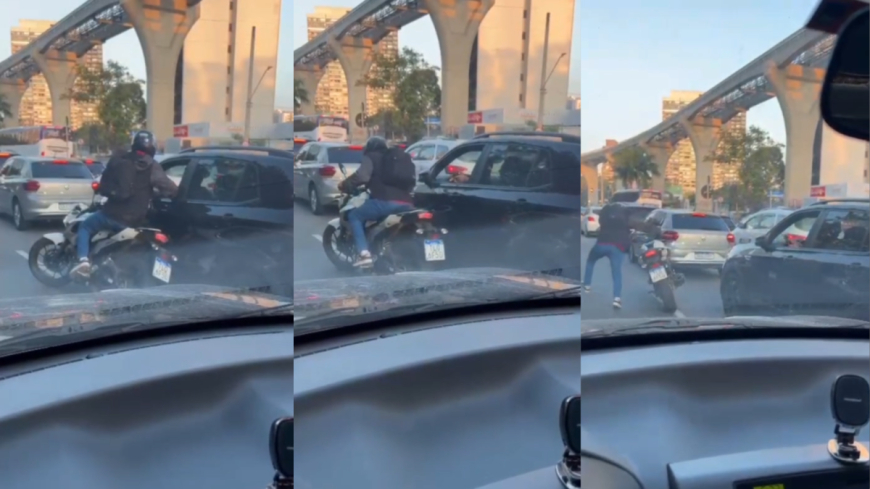 VÍDEO: Motorista reage a assalto, toma arma do bandido e atira; vídeo mostra momento do disparo