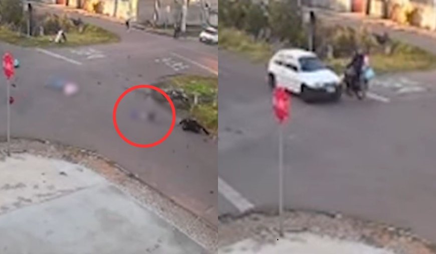 VÍDEO: Bebê é arremessado de moto após colisão com carro; vídeo mostra momento do acidente