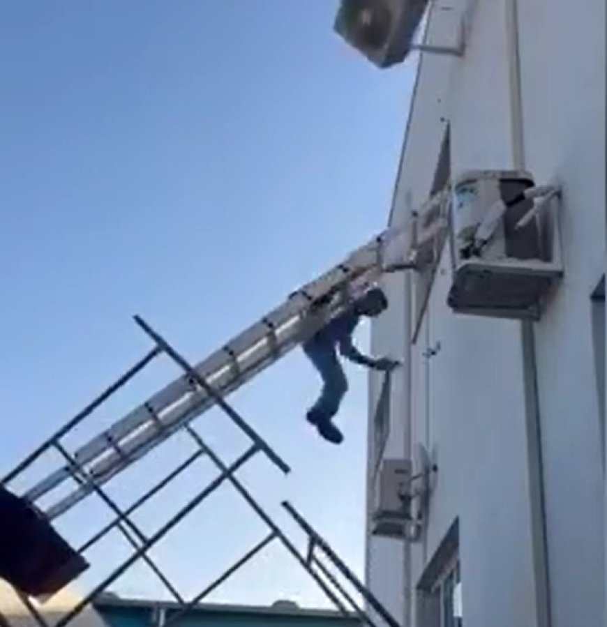 VÍDEO: Técnico cai de dois metros enquanto gravava vídeo para o TikTok durante instalação de ar-condicionado; Veja momento do acidente