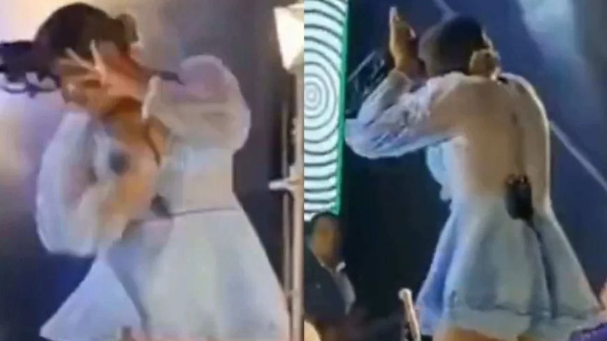 Cantora peruana é atingida no rosto por drone durante show e interrompe apresentação; Assista