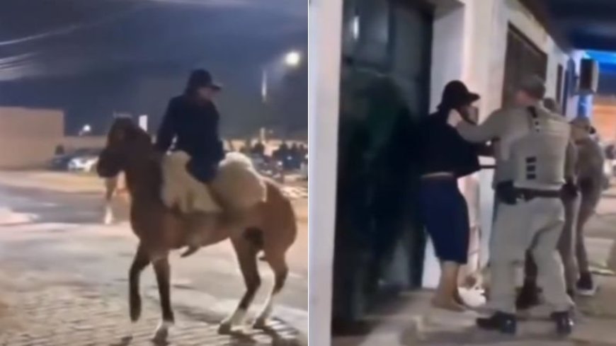 VÍDEO: Homem é flagrado agredindo cavalo com chicotadas no meio da rua e acaba sendo preso; Confira